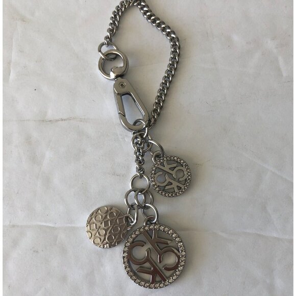 Calvin Klein SILV METAL LOGO Key/ Bag 3 CHARM W Stones Hang Tag ACCENT Imprinted - Picture 5 of 14